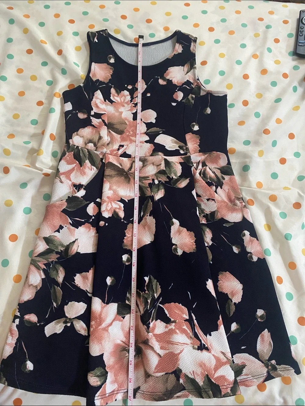 Girls Floral Fit-and-Flare Dress - Black with Peach Flowers